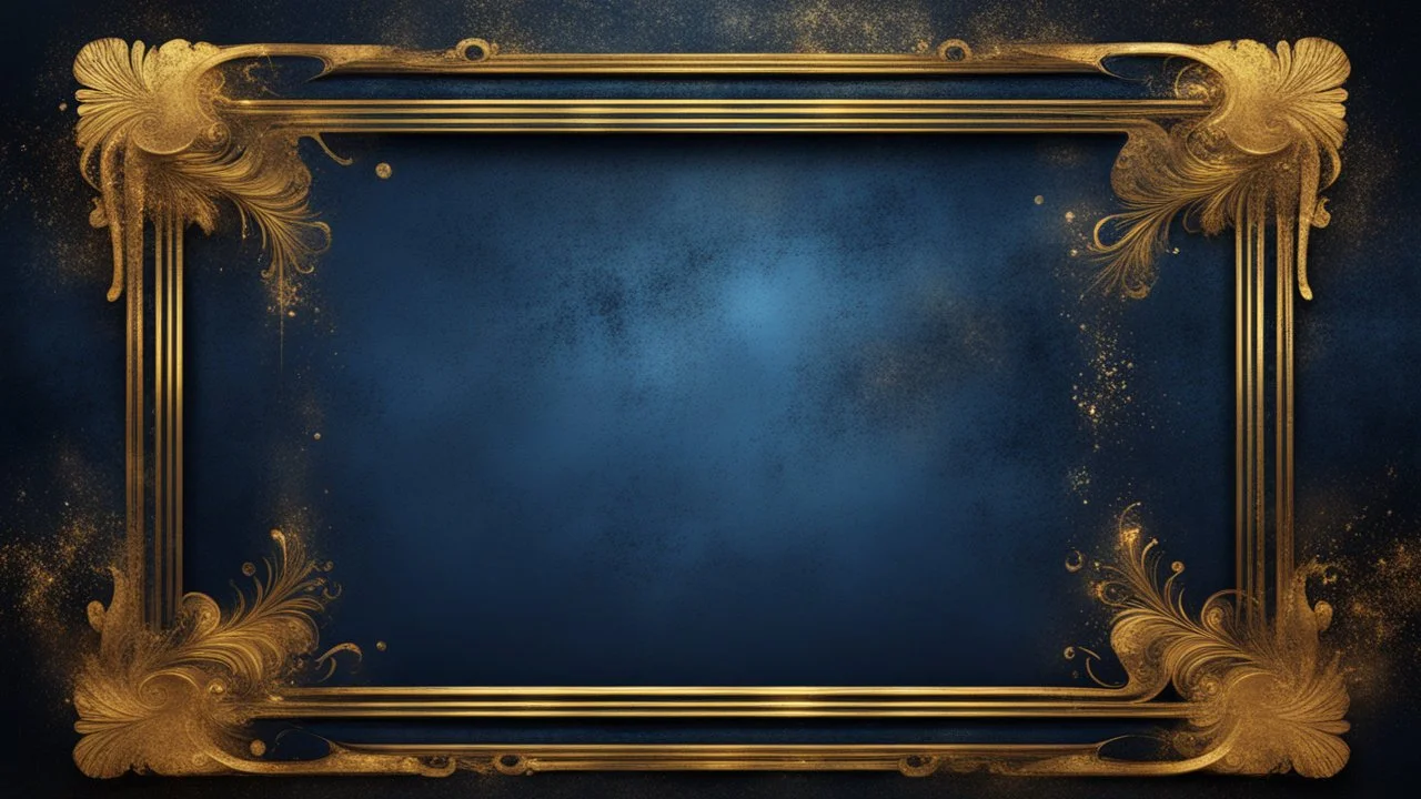 Hyper Realistic Black, Navy-Blue & Glowing-Golden Abstract Retro Grungy-Extremely-Fancy-Frame-with-Textured-Background