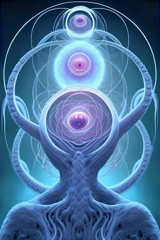 Spiritual sphere with Tentacles over human Head creating reality around, wrapping Tentacles around Human, Dimethyltryptamine