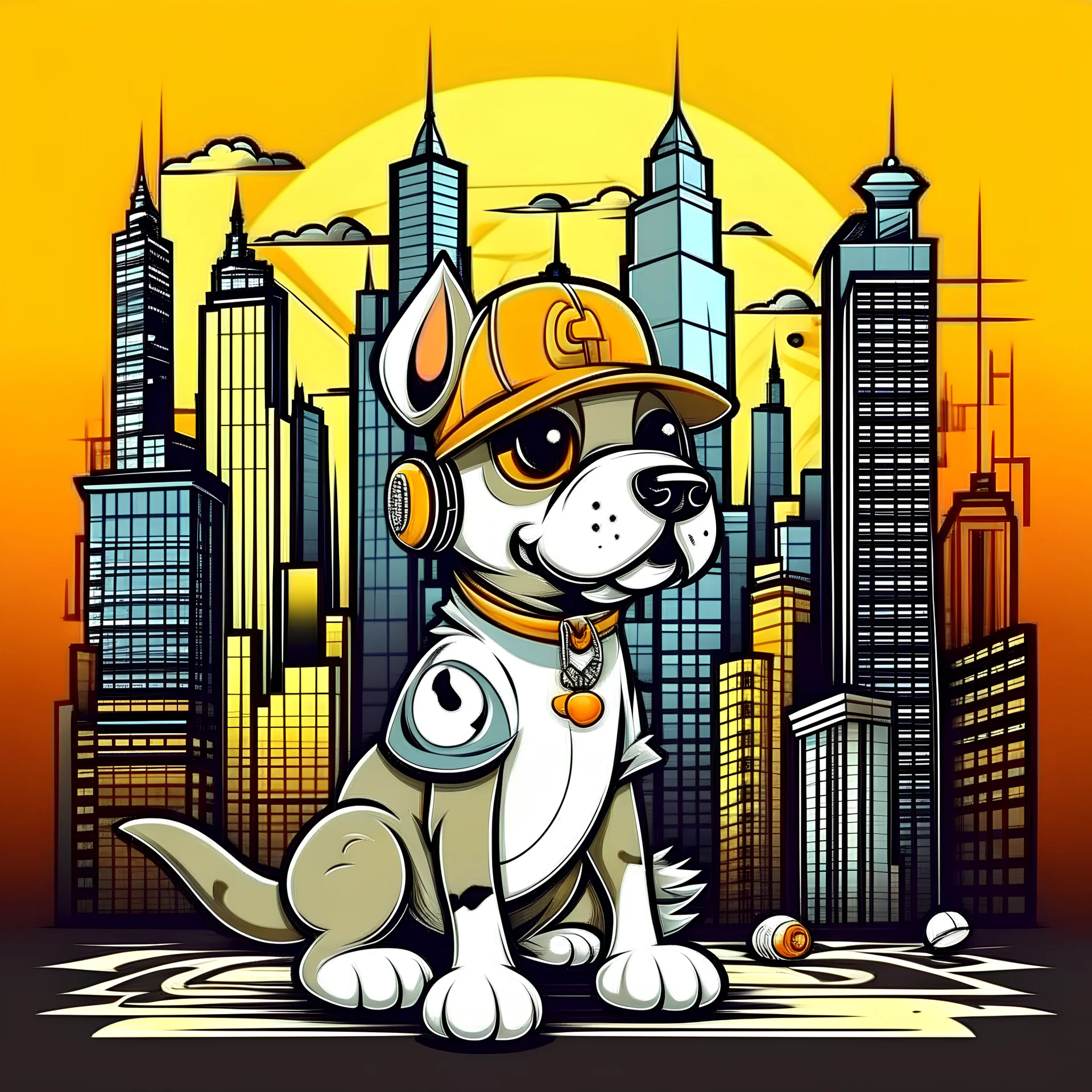 dog like cartoon network style old school hip hop style new york background