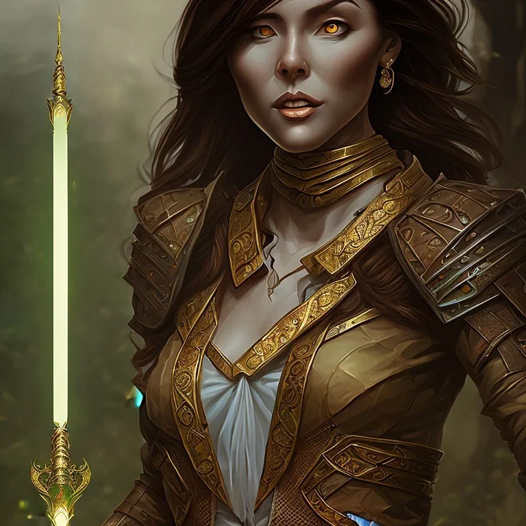 dungeons and dragons, female human, druid, brown hair, brown eyes, full body, realistic face, short hair, facial scarring, light skin, hair tied back