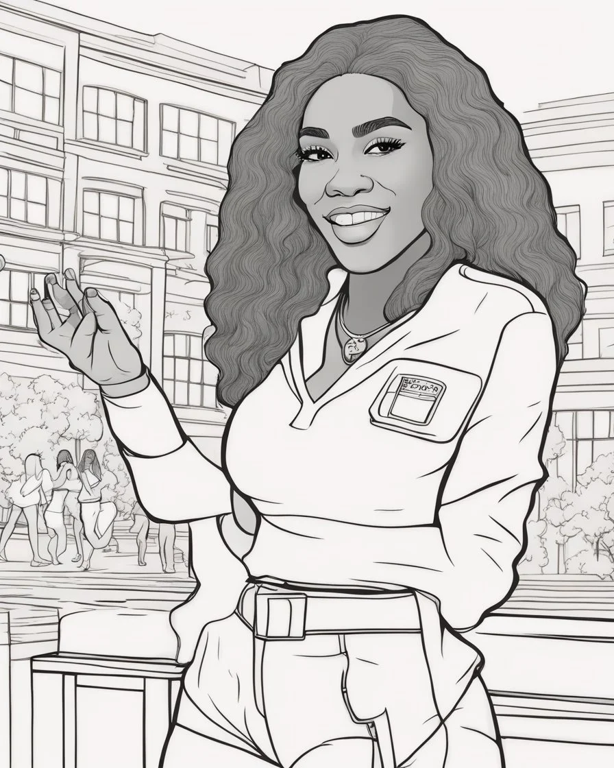 coloring page for teens, simple outlines art, cartoon style, outline drawing, bold outlines, clean and clear outlines, no tones color, no color, no detailed art, art full view, wide angle, white background, Serena Williams