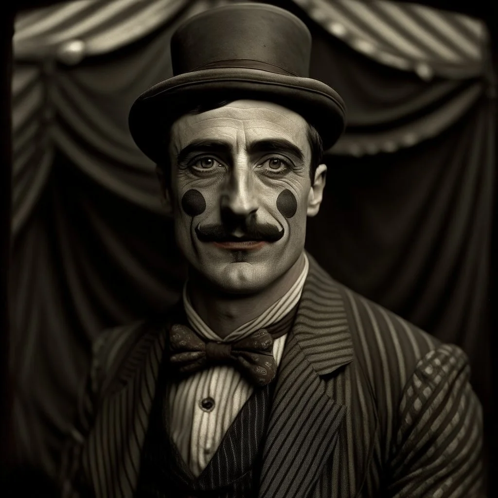 1920s crazy male circus performer portrait grimdark realistic