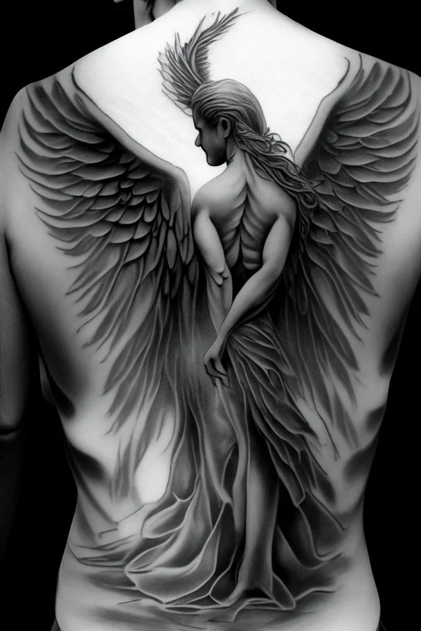 angel from back ultra realistic tattoo design