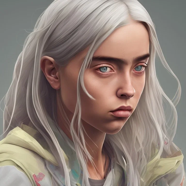 Billie Eilish, ying in the bathroom, photorealistic illustration