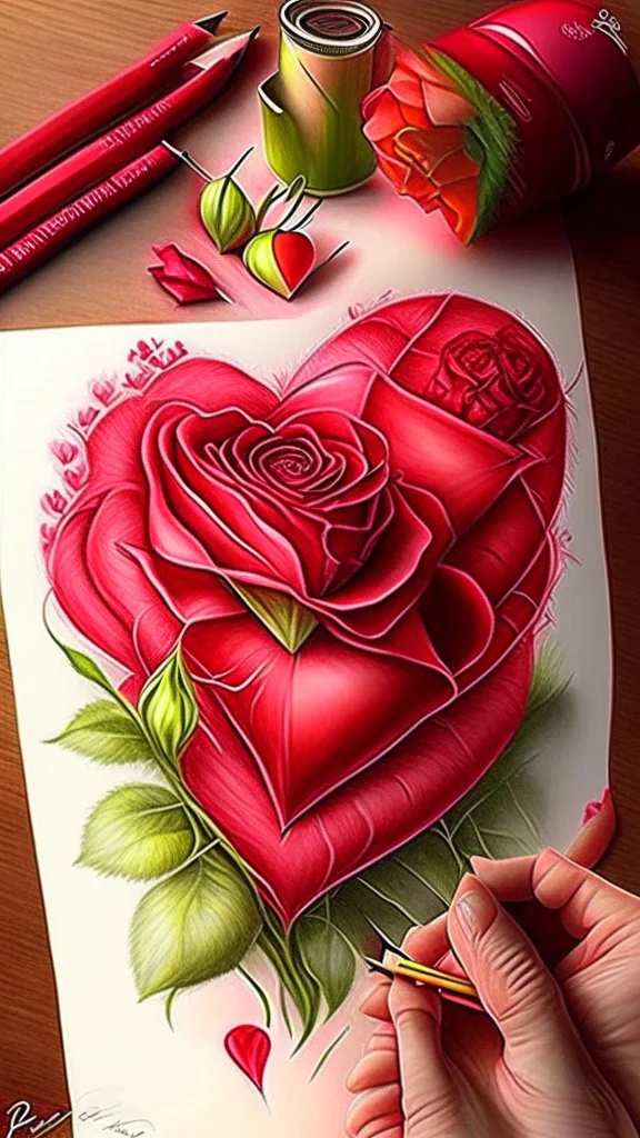 Valentines day, art, drawing, very realistic, detailed, vibrant colors.