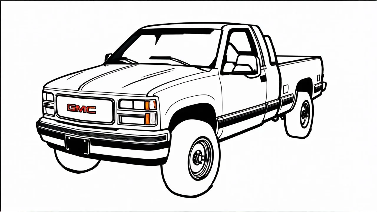 redraw this image of a 1992 GMC sierra 2500 with extended cab, line art with improved quality