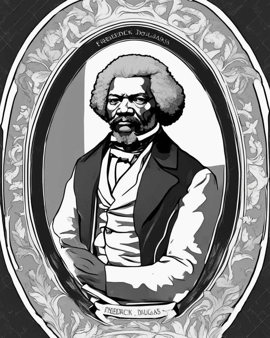 Outline art for coloring pages with Frederick douglass, white background, sketch style, only use black outline, white background, no shadows and well and clear outline