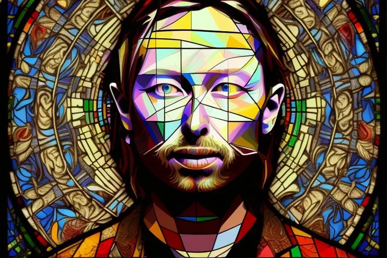 Thom Yorke Face stained glass, stained glass window,panel, lead caming, medieval