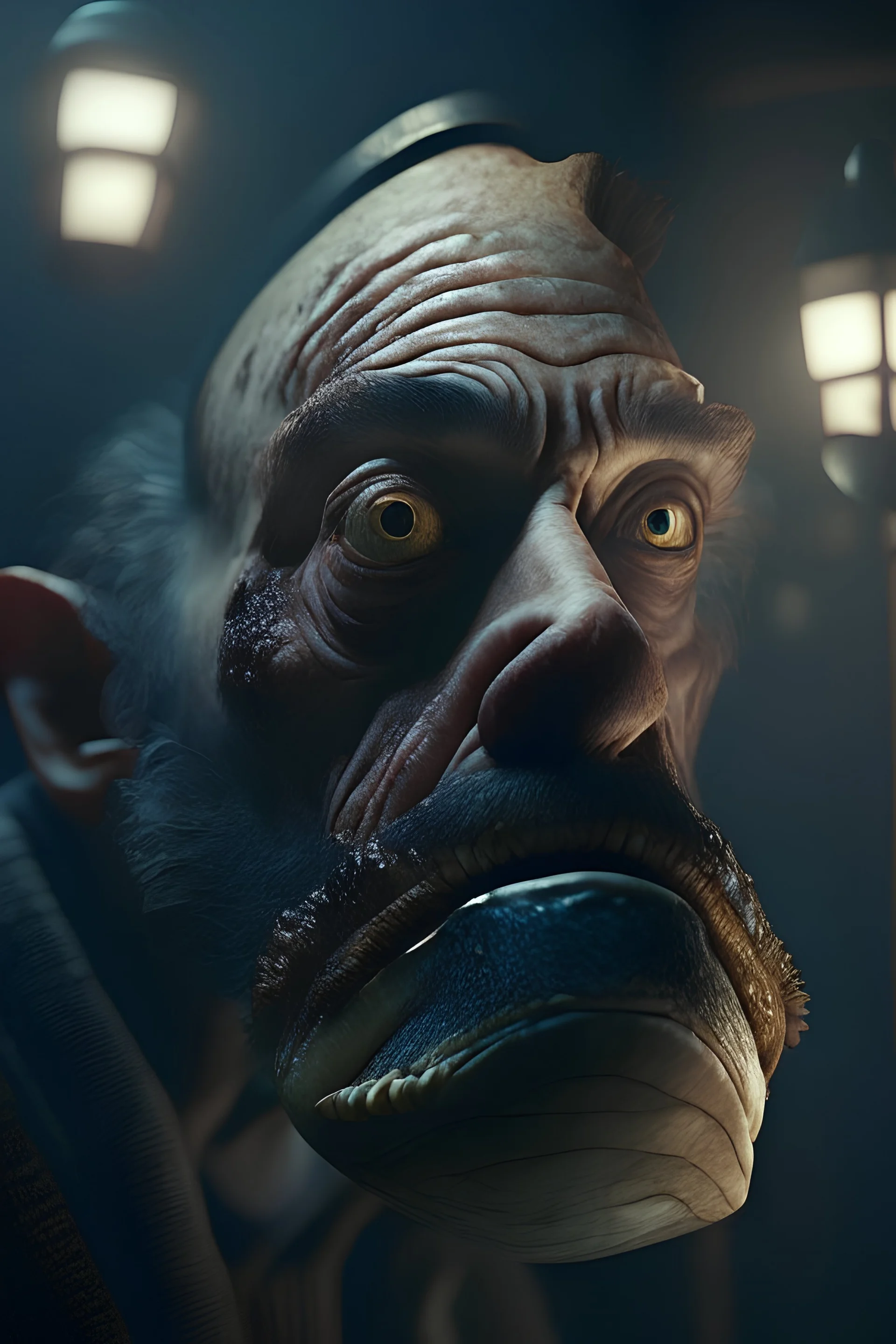 A man with a fish head,cinematic lighting, 4k resolution, smooth details.