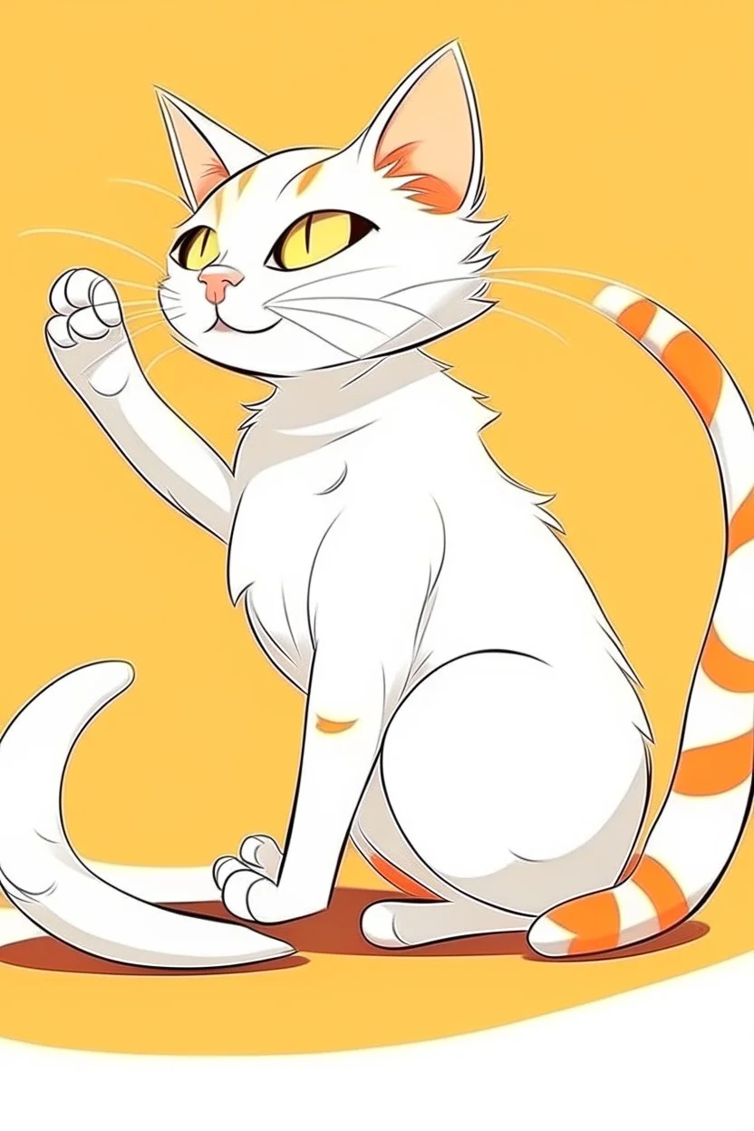 Cartoon orange white cat stretching