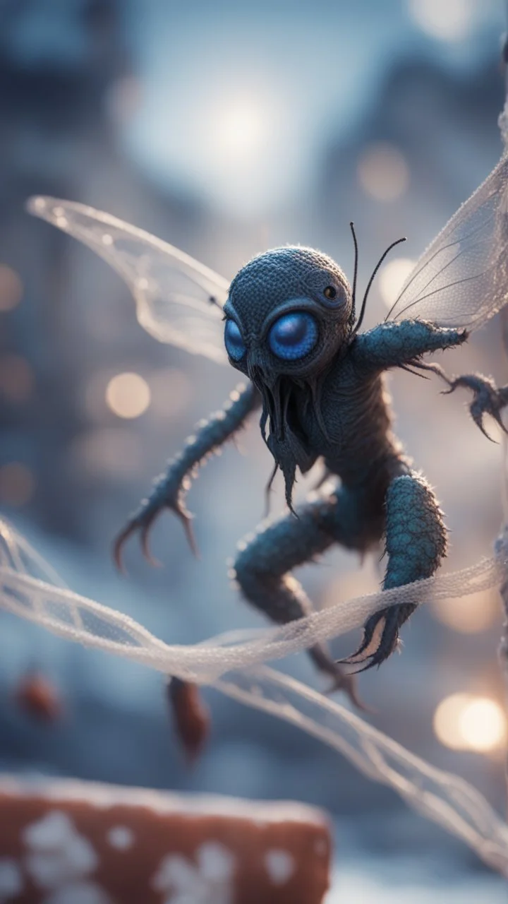 Illithid with butterfly wings frozen in net, bokeh like f/0.8, tilt-shift lens 8k, high detail, smooth render, down-light, unreal engine, prize winning