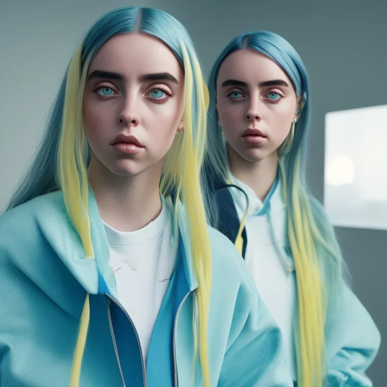 Billie Eilish, full body, on the bed, in my underwear, pale skin, high detail, realistic, 8k, not to be distinguished from a photo, identical pupils