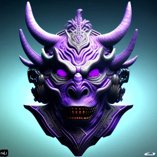 oni purple mask in galaxy, teal and purple smoke, detailed, realistic, 4k