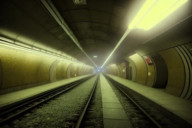 underground subway,volumetric lighting,abadoned,rundown, realistic, unity engine, cinematic lighting, octane render.