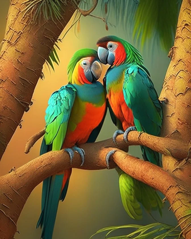 Parrot birds on the date tree