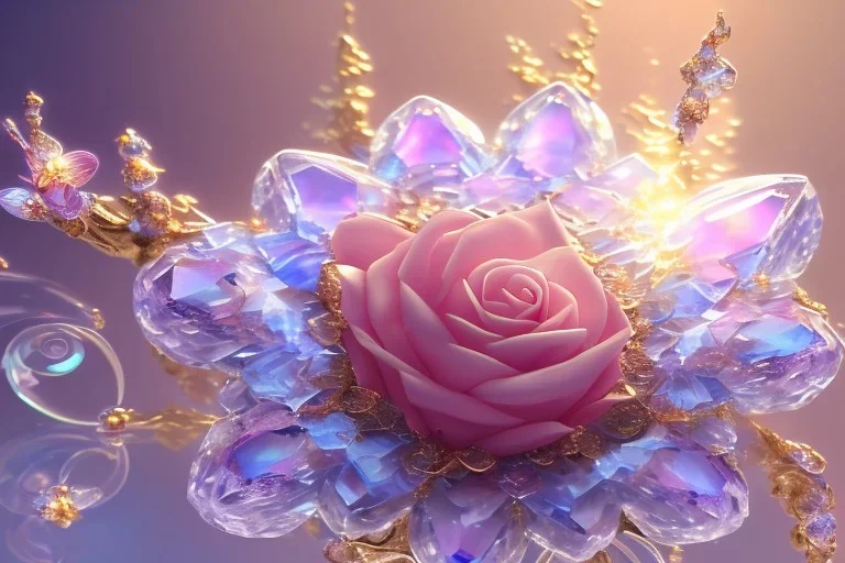 one big crystal subtle flower in a galactic ambiance, transparent petals, delicate colors, in the foreground, with a little beautiful fairy, full of details, smooth, bright sunshine，soft light atmosphere, light effect，vaporwave colorful, concept art, smooth, extremely sharp detail, finely tuned detail, ultra high definition, 8 k, unreal engine 5, ultra sharp focus