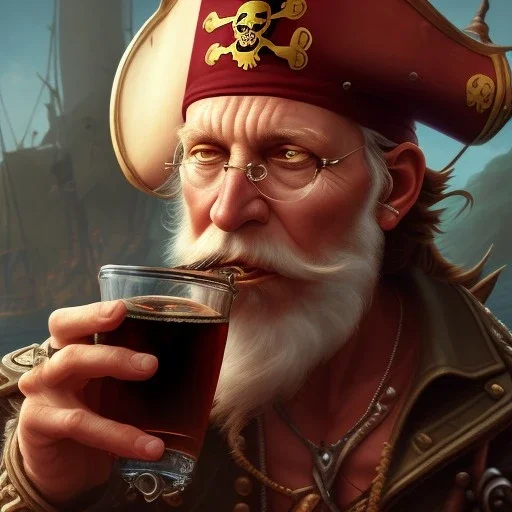 close up of an old pirate drinking rum, deep focus, d & d, fantasy, intricate, elegant, highly detailed, digital painting, artstation, concept art, matte, sharp focus, illustration, hearthstone, art by artgerm and greg rutkowski and alphonse mucha