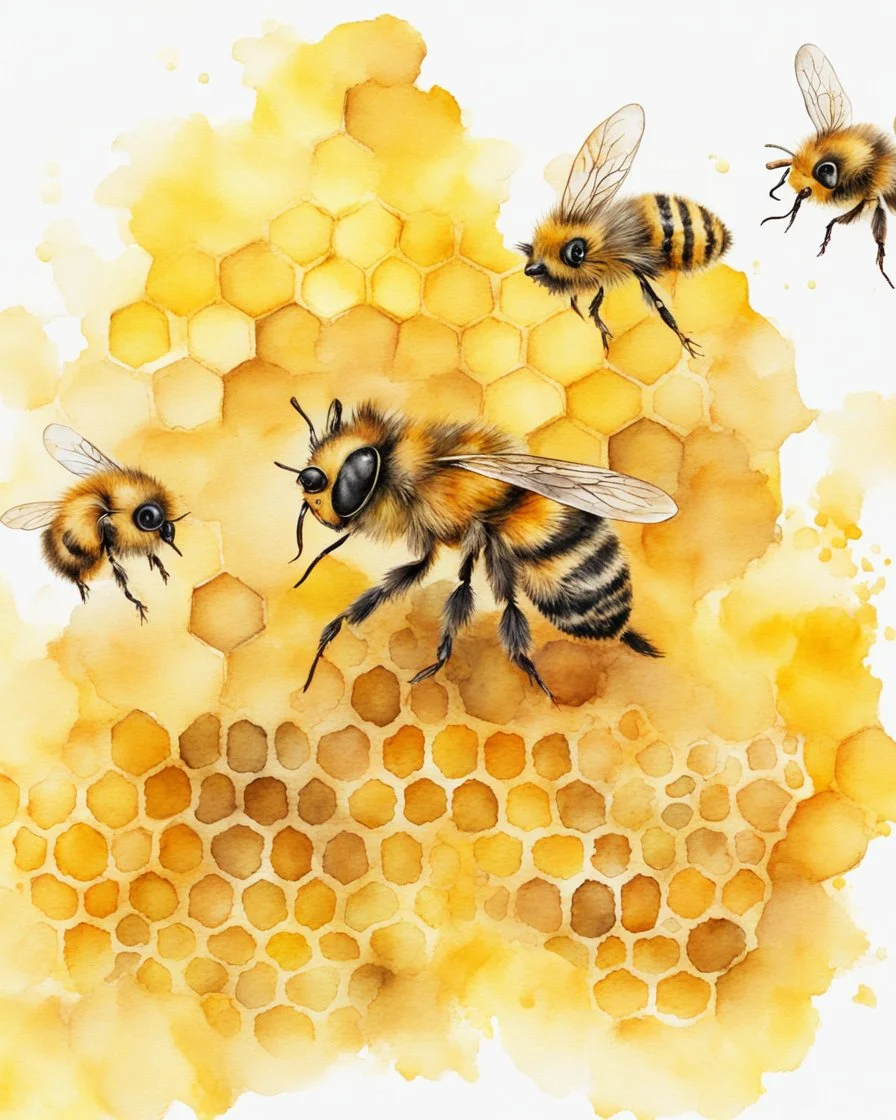 honey yellow background and honeycombs watercolor painted