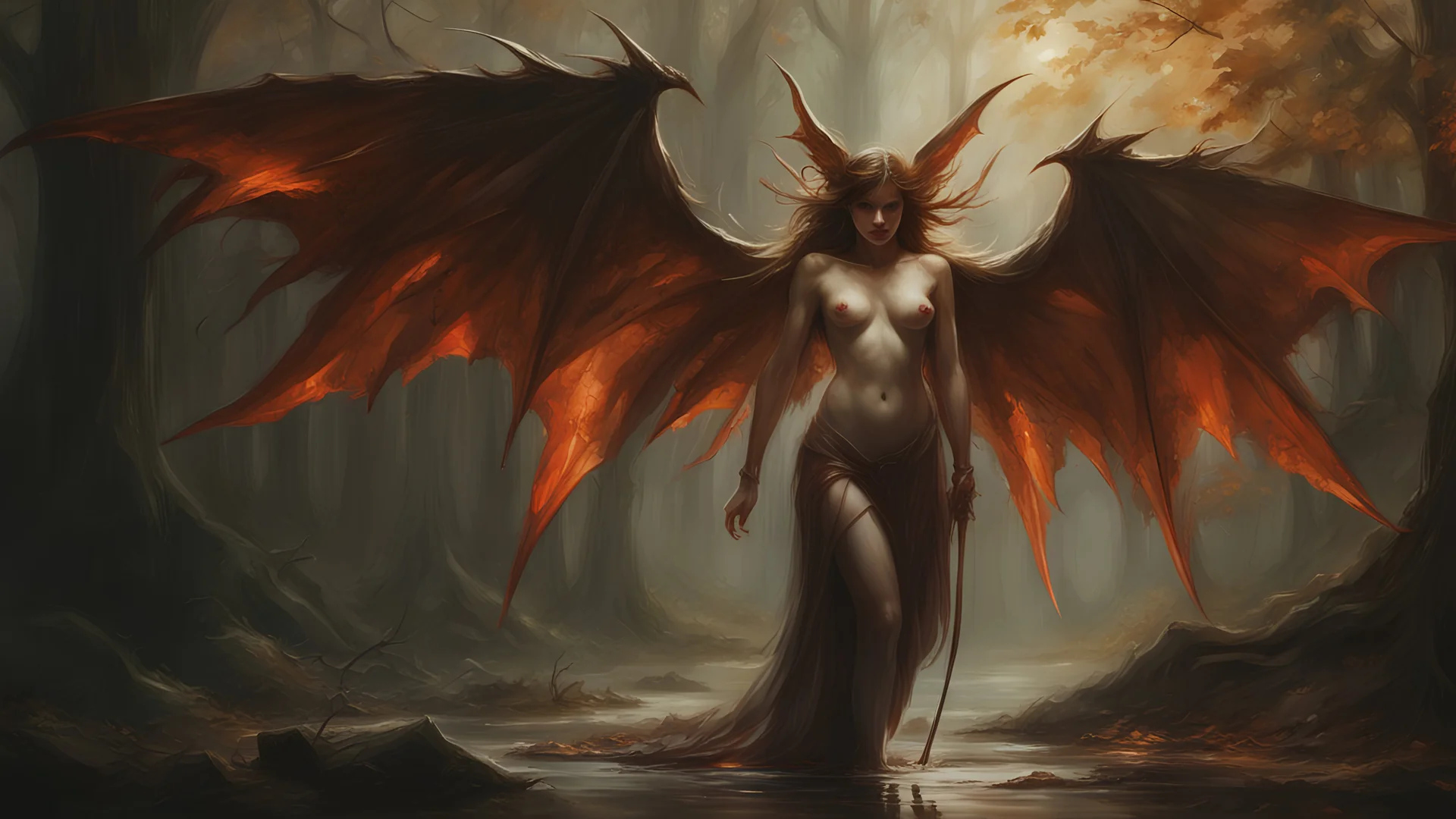 Demonic Elves with Wings,, Full Body Shot, Hyperrealistic, Photorealistic, Instant Details, darkness, by Raymond Swanland & Alyssa Monks & Anna Razumovskaya