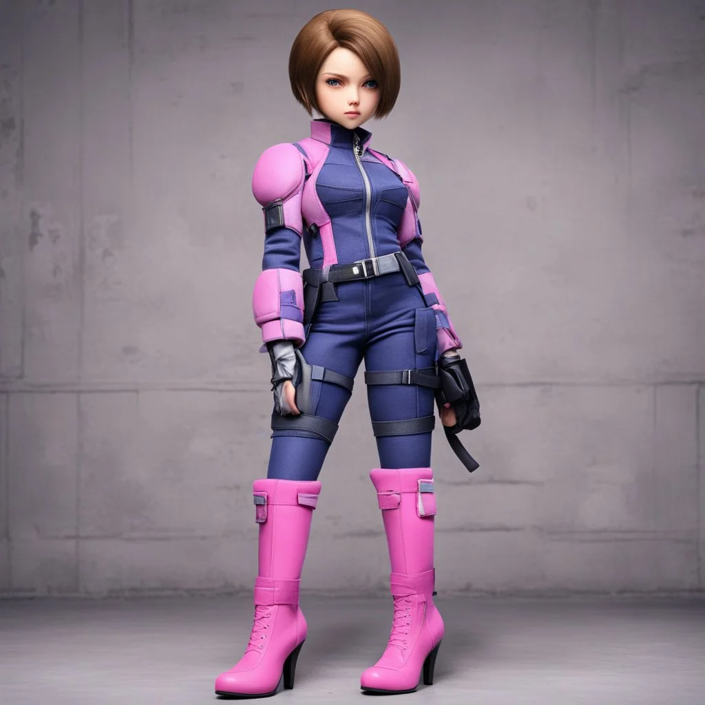 [Quilted Scene] [Jill Valentine in Resident Evil (Biohazard in Japan)] lola loud from the loud house at age 74 as Jill valentine wearing her pink battlesuit Pink gloves and Pink high heel boots