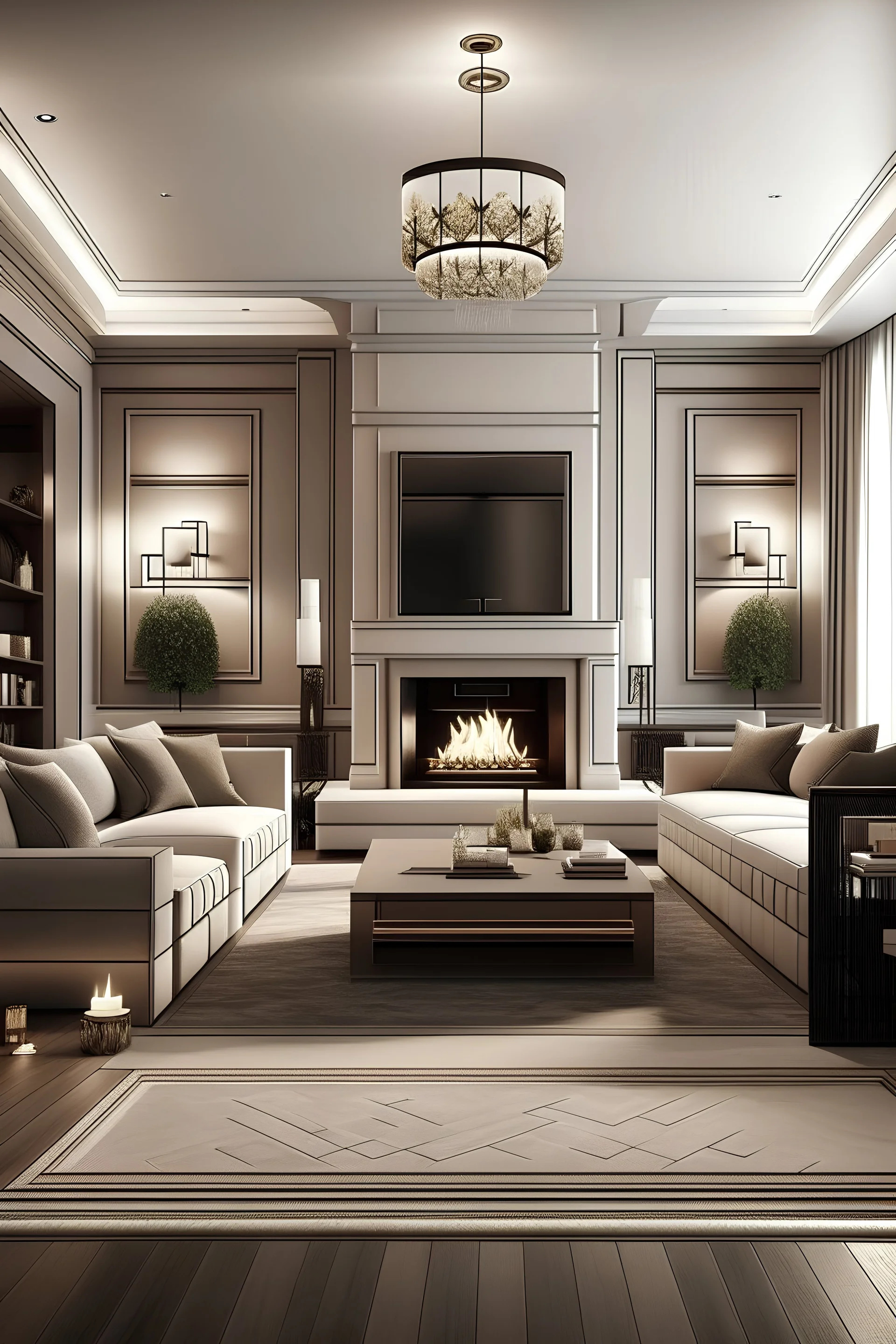 luxury design living room with cheminee