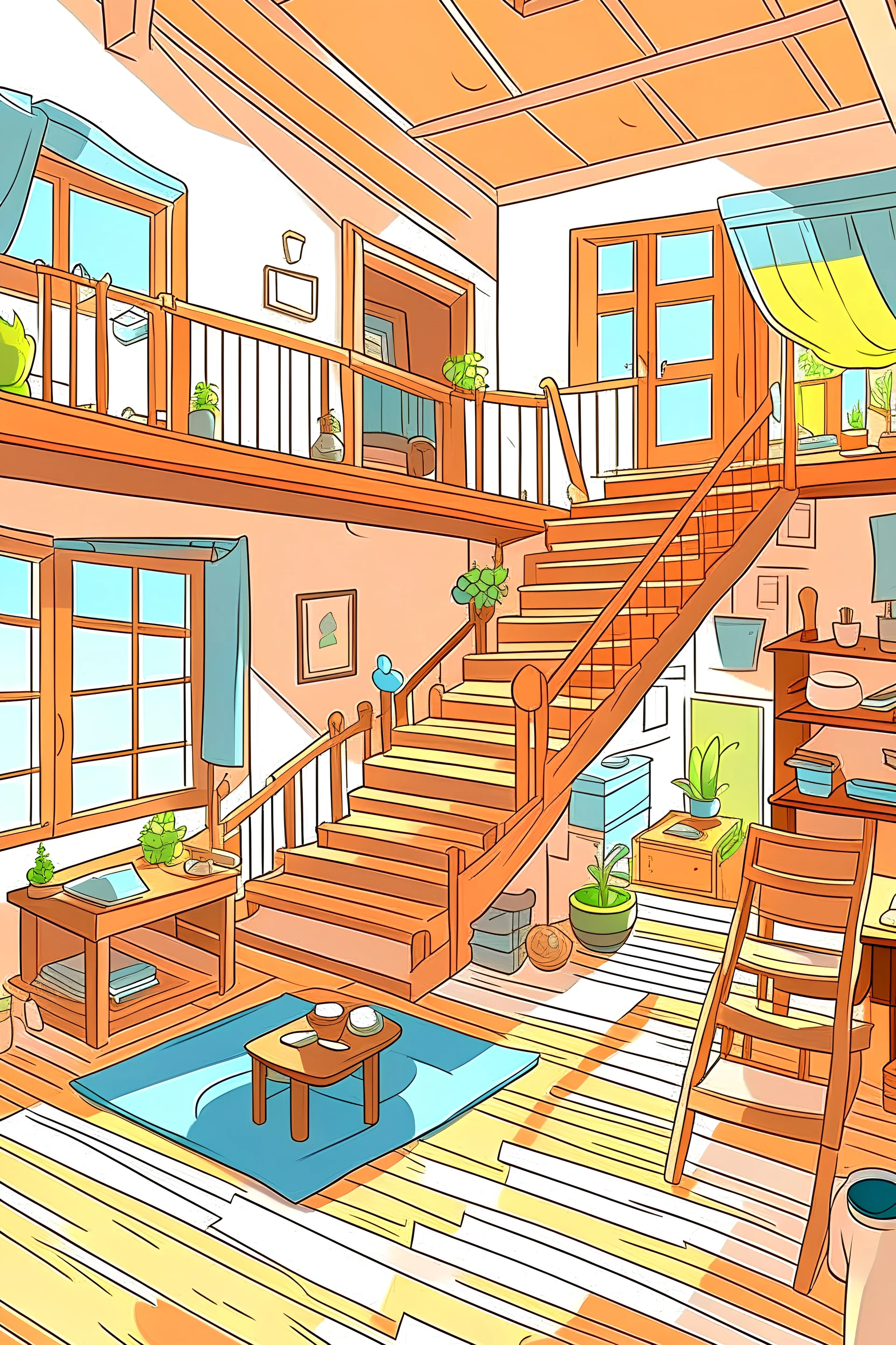 House interior design, cartoon style, thick lines, low details, --ar 9:11