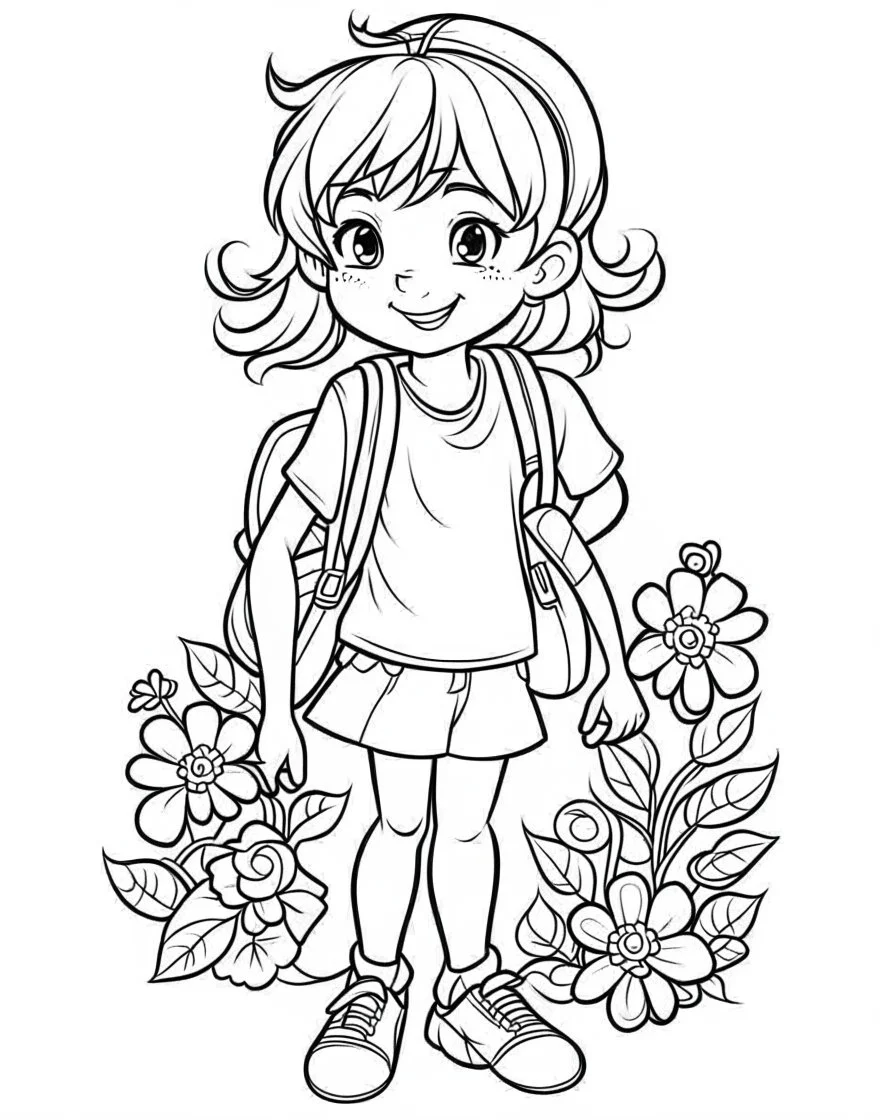 school cartoons coloring pages , no black color, no no flower, b/w outline art for kids coloring book page, Kids coloring pages, full white, kids style, white background, whole body, Sketch style, full body (((((white background))))), only use the outline., cartoon style, line art, coloring book, clean line art, white background, Sketch style