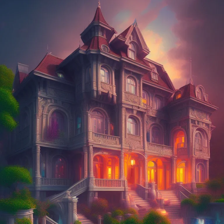 A mansion, trending on artstation, vibrant colors, gorgeous, beautiful, magnificent, high quality