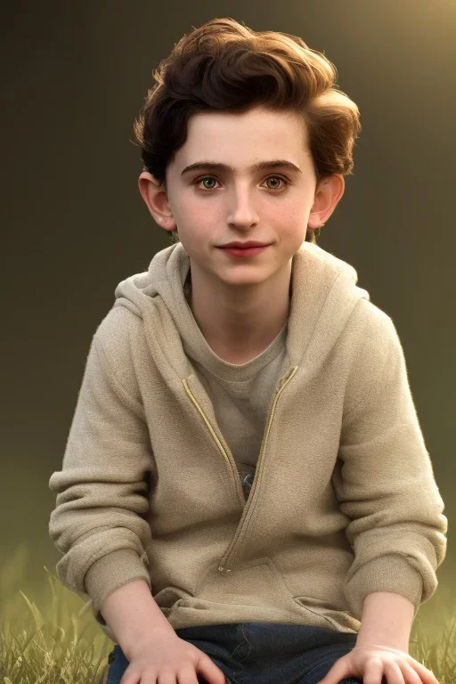 Timothee chalamet toddler, full body, jump, bokeh, hyper realistic