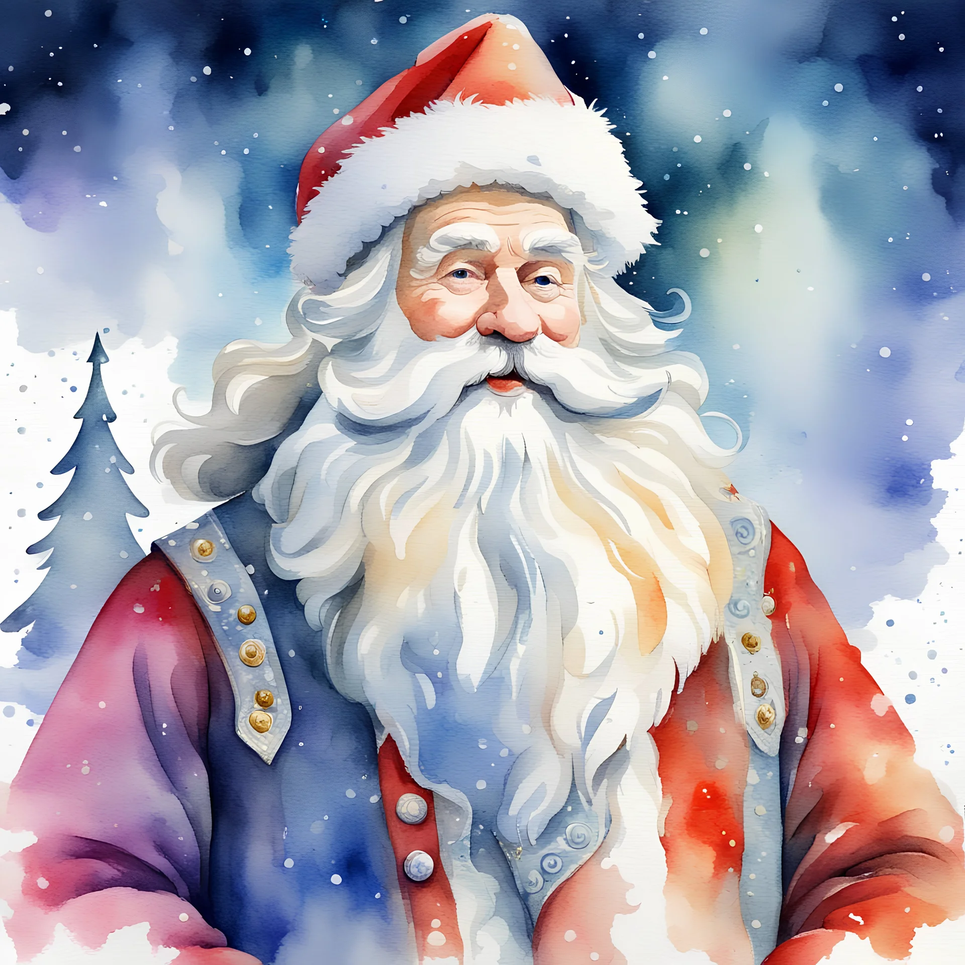 Ded Moroz in watercolor painting pattern art style