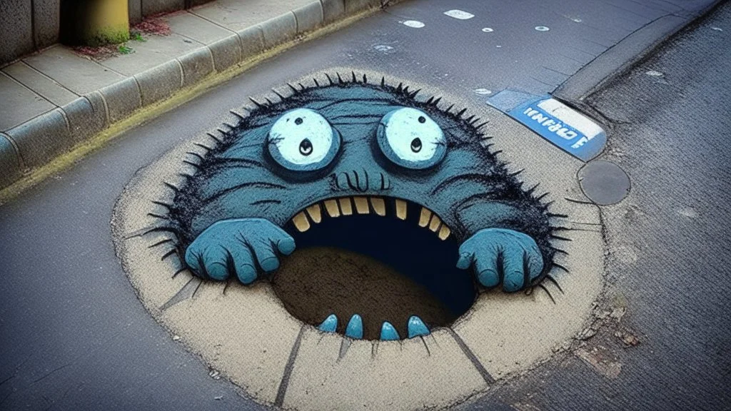 monster paws at the manhole