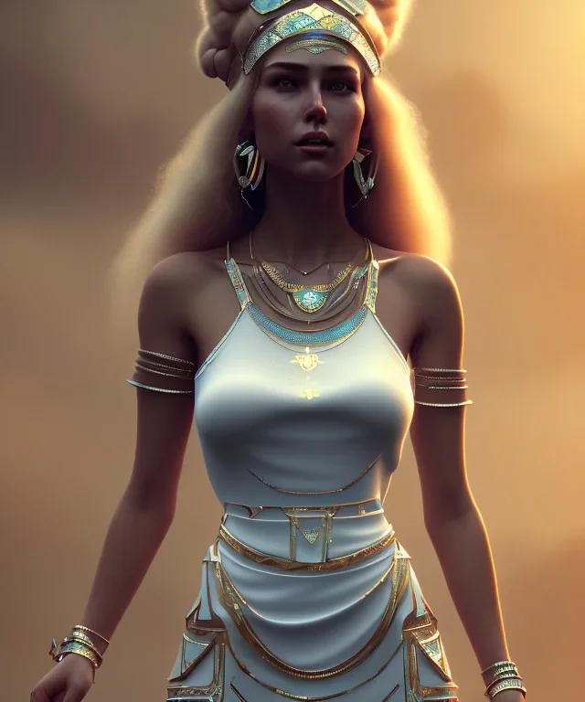 Gipsy, beautiful, curvy body, white fabric dress, beautiful long hair, bandana covering head, long earings, head and shoulders portrait, holding tarot card, 8k resolution concept art portrait by Greg Rutkowski, Unreal Engine 5 volumetric lighting