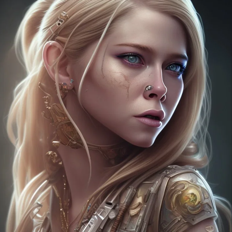 close up portrait painting of Avril lavigne, ultra realistic, concept art, intricate details, serious, highly detailed, photorealistic, octane render, 8 k, unreal engine. art by artgerm and greg rutkowski and alphonse mucha