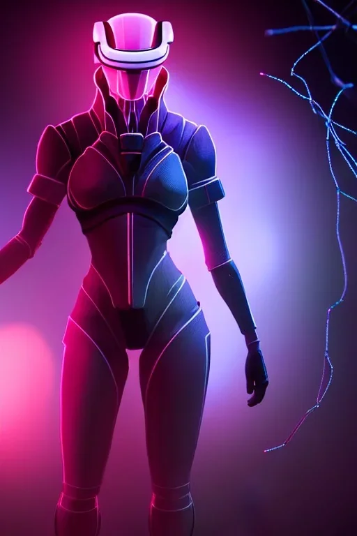 3d, si-fi hunger, stand on round platform, connected by wires , vr googles, beautifully color coded, super detailed, moody lighting, volumetric lighting, night time, glowing veins, mass effect far away a girl in the middle