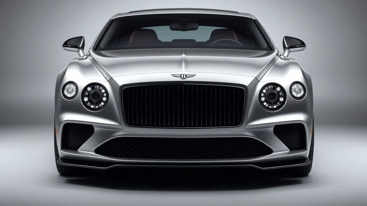 a luxury sedan car with aggressive front, with circular headlights like bentley