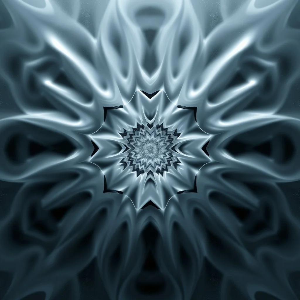 Mesmerizing abstract visual, 3d recursive Symmetrical structure of flowing translucent shapes, centered, soft aesthetic, negetive space.galaxsy background