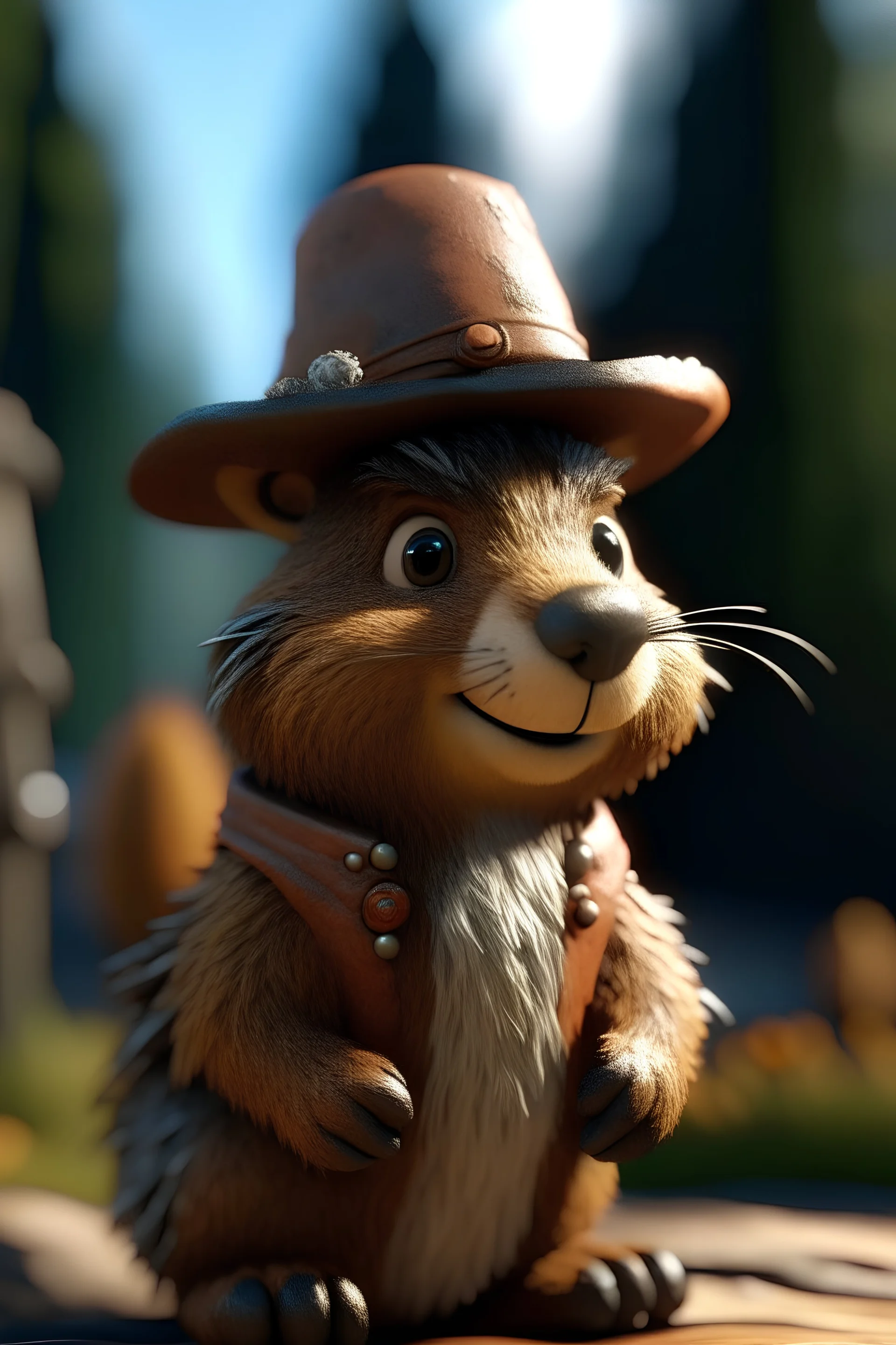 hi detail , gritty cartoon style cowboy bear squirrel , cute with long fur, bokeh like f/0.8, tilt-shift lens 8k, high detail, smooth render, down-light, unreal engine, prize winning, in the style of fallout 4 and gta 4