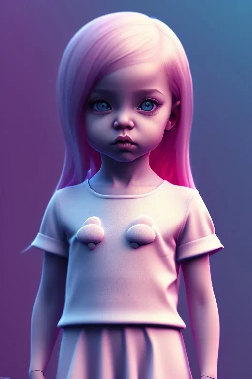 isometric clean art of super cute child girl, harsh lighting, soft pastel gradients, high definition, 3d icon clay render, blender 3d