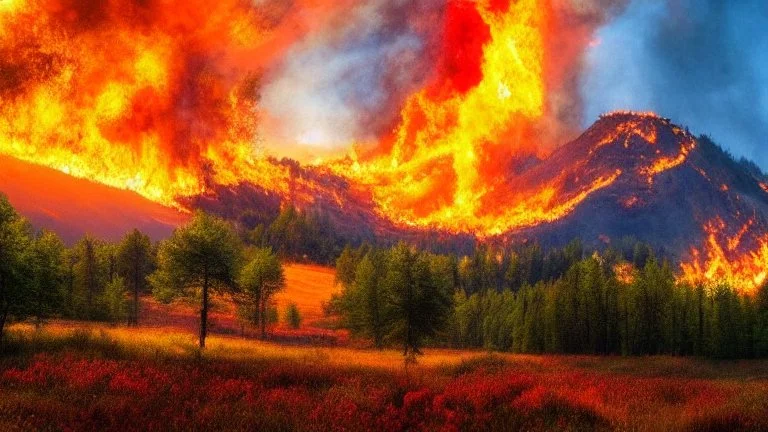 Beautiful nature landscape with fire