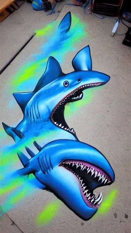 Spray paint shark, realistic, detailed, colorful