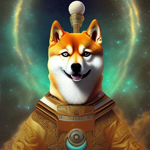 third eye ascension shiba inu doge with heaven glowing aura Q anon galaxy