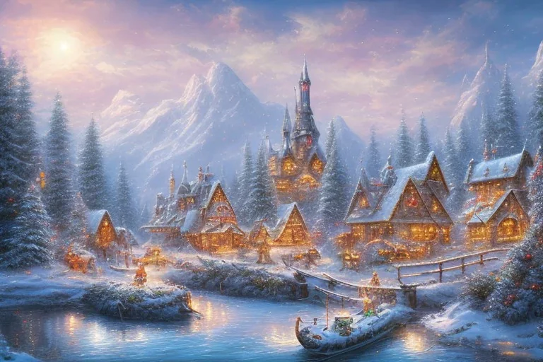 Christmas village river mountain