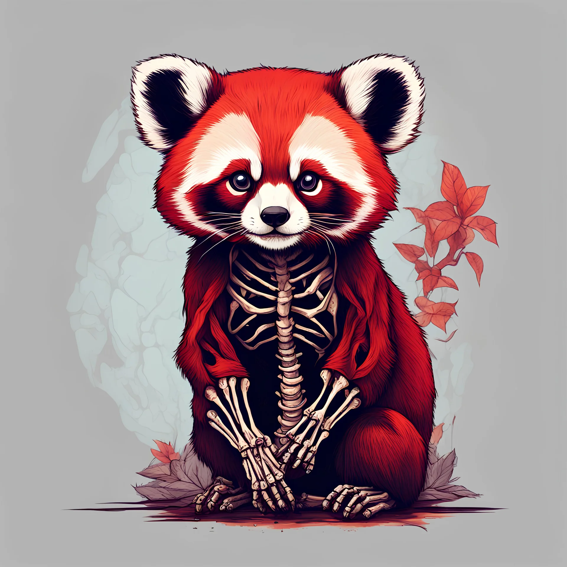 red panda staring in skeleton art style