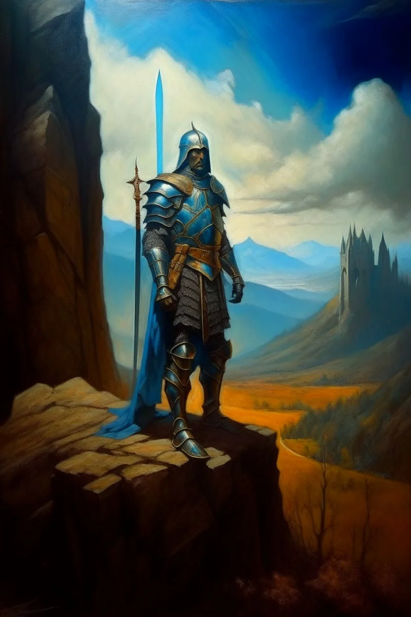 1970's dark medieval fantasy cover dnd style oil painting of knight obama with minimalist far perspective.