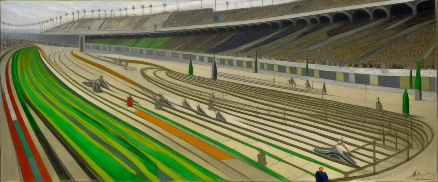 A gray mechanical raceway painted by Georges Seurat