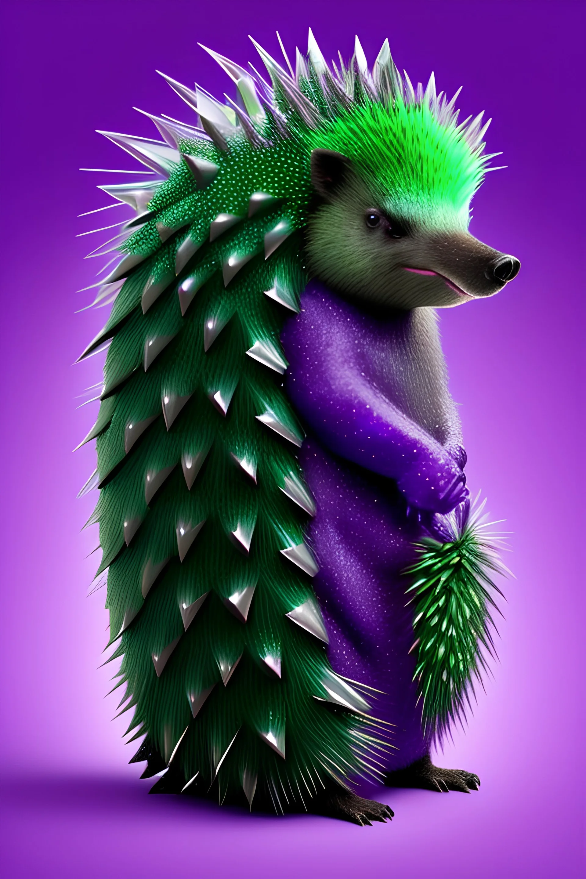 green Porcupine with purple crystals on his back