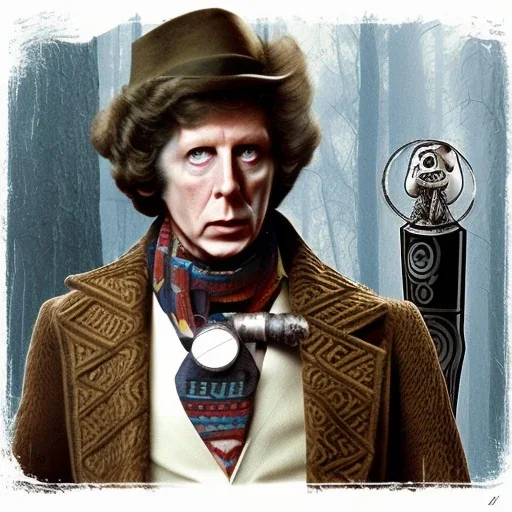 slenderman as tom baker fourth doctor who wearing scarf silence smoking pipe