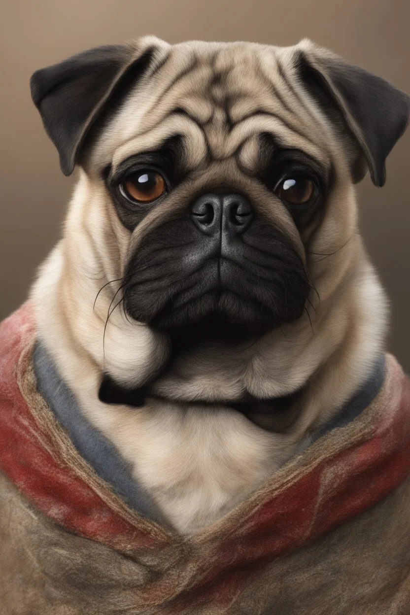 a serious looking old pug dog, super realistic ,8k quality