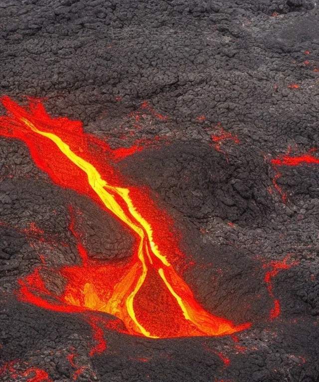 Christmas tree surrounded by lava in a volcano