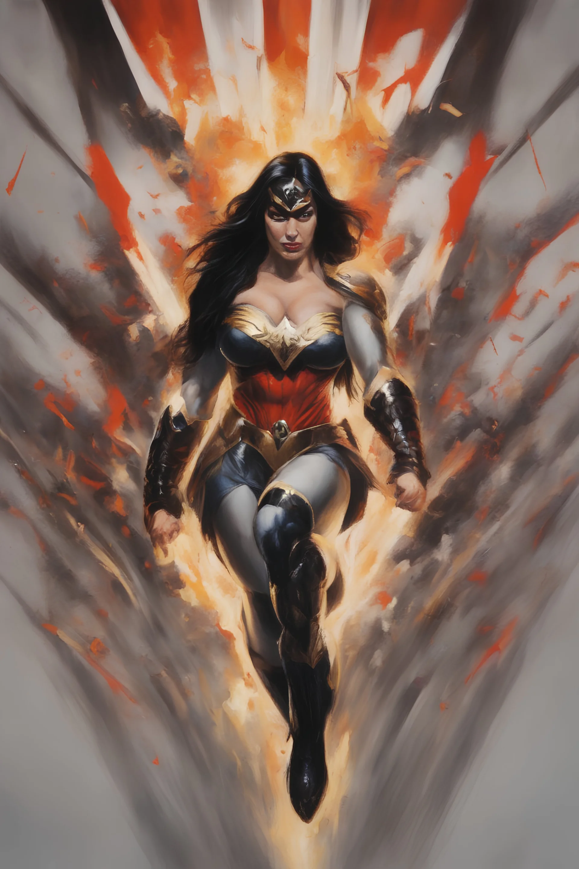 a series of pictures based on DC Comics Superheroes, amazing oil on canvas image of Chyna Laurer